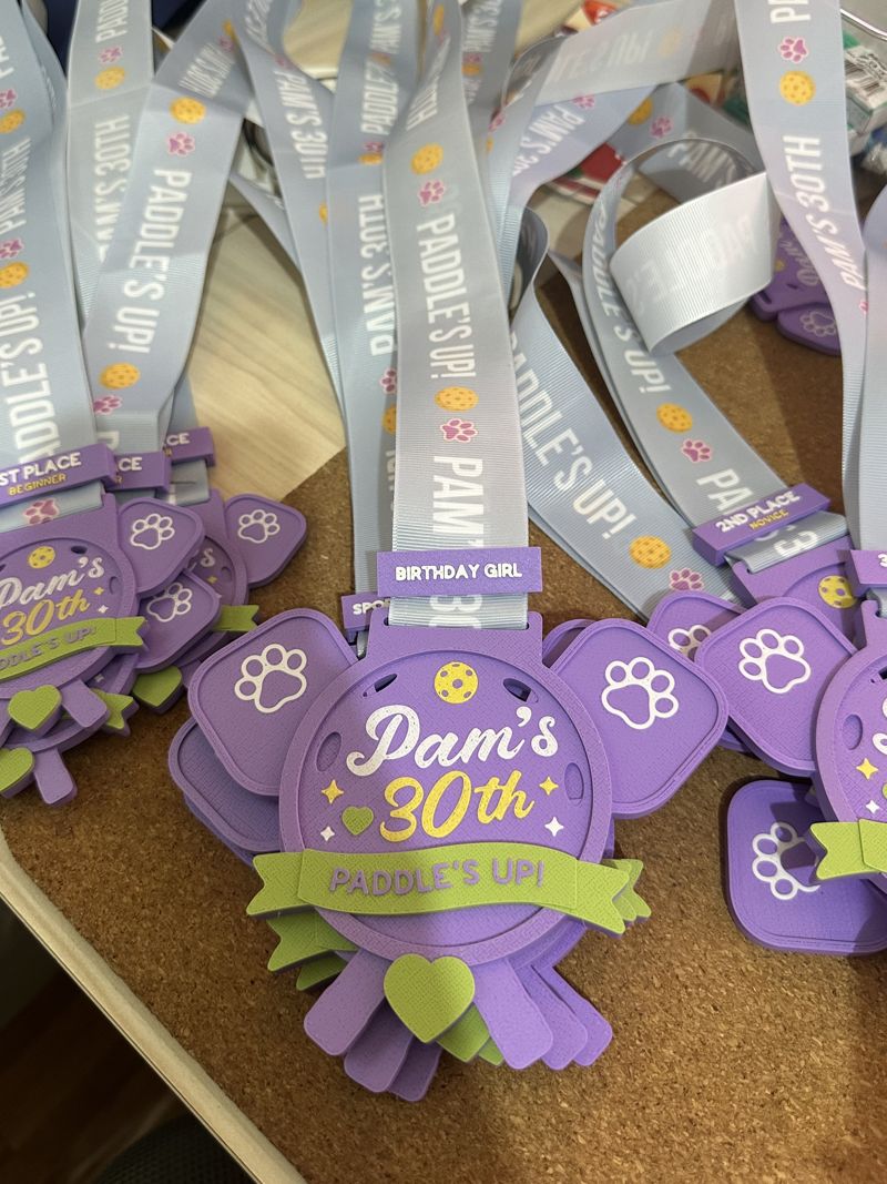Custom 3D-printed pickleball medals with printed laces
